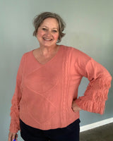 Fringe Cable-Knit Bubble Gum Sweater - Plus-Size Women's Clothes online | Dresses, tops, bottoms & more - Et Tu Boutique