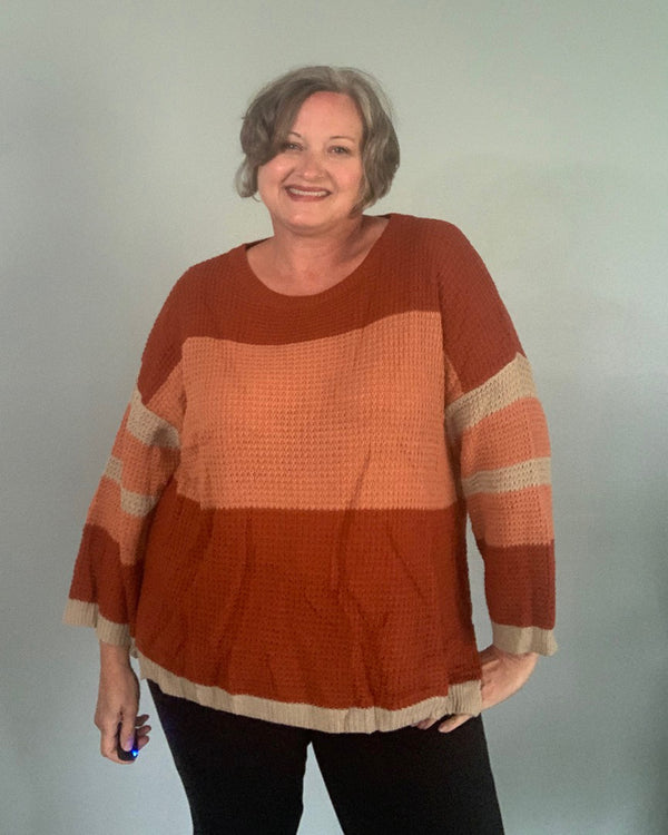 Fall Color Block Sweater - Plus-Size Women's Clothes online | Dresses, tops, bottoms & more - Et Tu Boutique
