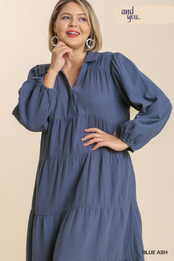 Long Sleeve Gauze Maxi Dress - Plus-Size Women's Clothes online | Dresses, tops, bottoms & more - Et Tu Boutique