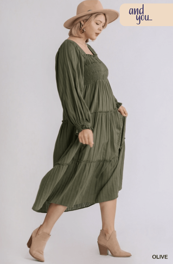 Ruffle Long Sleeve Peasant Dress - Plus-Size Women's Clothes online | Dresses, tops, bottoms & more - Et Tu Boutique